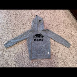 Root Kids Gray Hoodie with black logo.